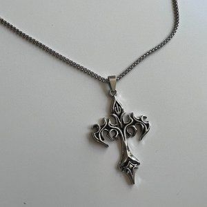 Y2K 2000s vintage retro heavy metal punk gothic emo cross pendant chain necklace